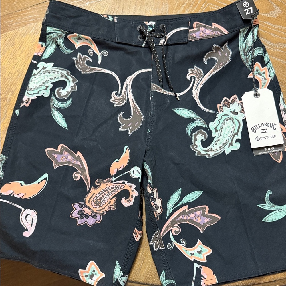Billabong Men's Black Board Shorts with Vibrant Paisley